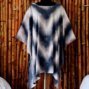 Light Gray Blue Black Tie Dyed Dolman Sleeve Cover Up Poncho Top (#40)